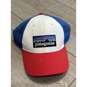 Patagonia P-6 Logo Trucker Hat Mesh Adult Snapback Cap Red White Blue Hiking
